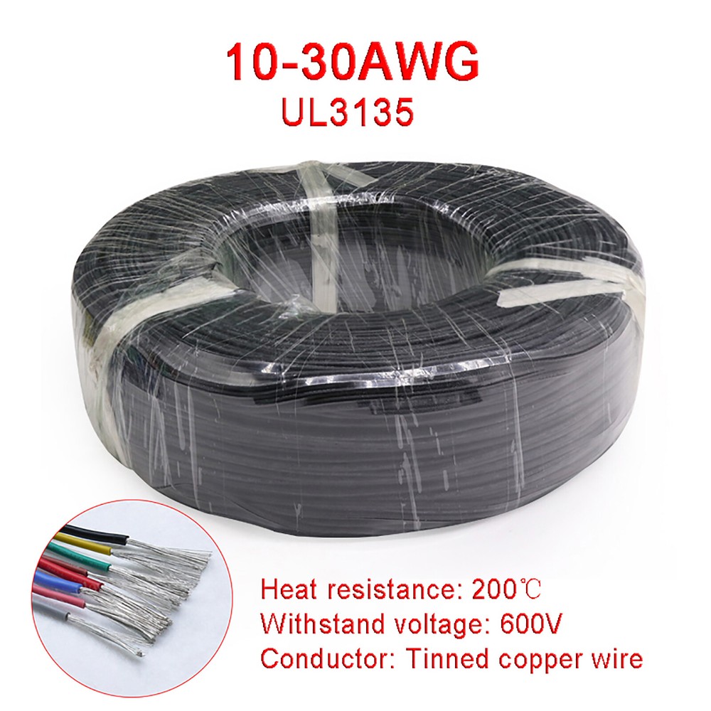 Black 10-30AWG Flexible Silicone Wire Cable, HIGH TMPE 200℃, Tinned Copper Wire