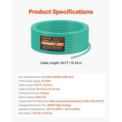10 AWG Solid THHN Wire, 100% OFC Copper Electrical Building Wire with Nylon Jack