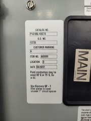 P1 Siemens 18 Circuit 125 Amp 120/240V 1 Phase Main Breaker Panel Interior