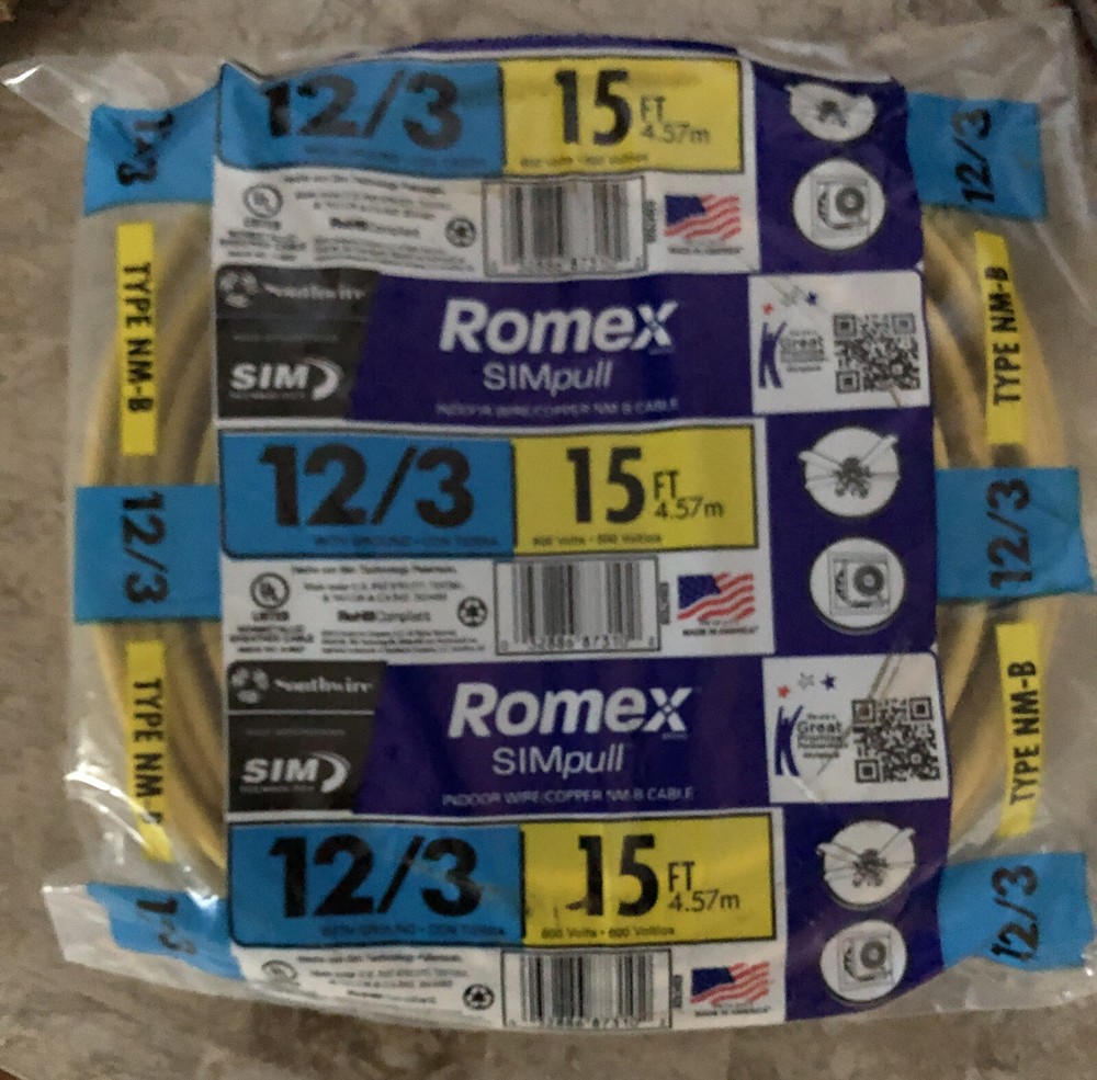Southwire Wire 15 ft. 12/3 Solid Romex SIMpull CU NM-B W/G