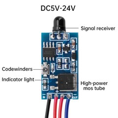 Infrared Remote Control With Receiver Module 5-12 Meters DC2.5V-5V DC5V-24V