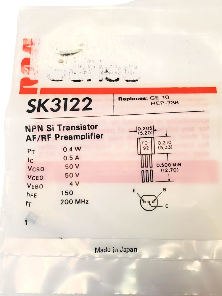 NTE123AP “Original” NTE TO-92 Transistor AKA SK3122 1 pc