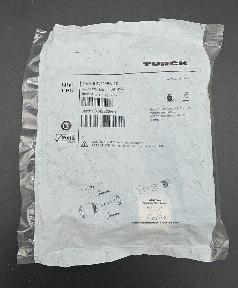 Turck BKV4140-0/16 6914544 New in Package BKV 4140 0/16 Field Wireable