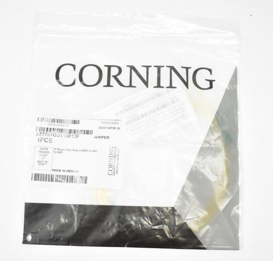 Corning Standard Single Fiber Riser Standard Yellow Jacket 12′ LCAPC Simplex