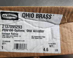 Hubbell Ohio Brass PDV100 Optima HD Arrester 2137095293 10kV 8.4kV MCOV