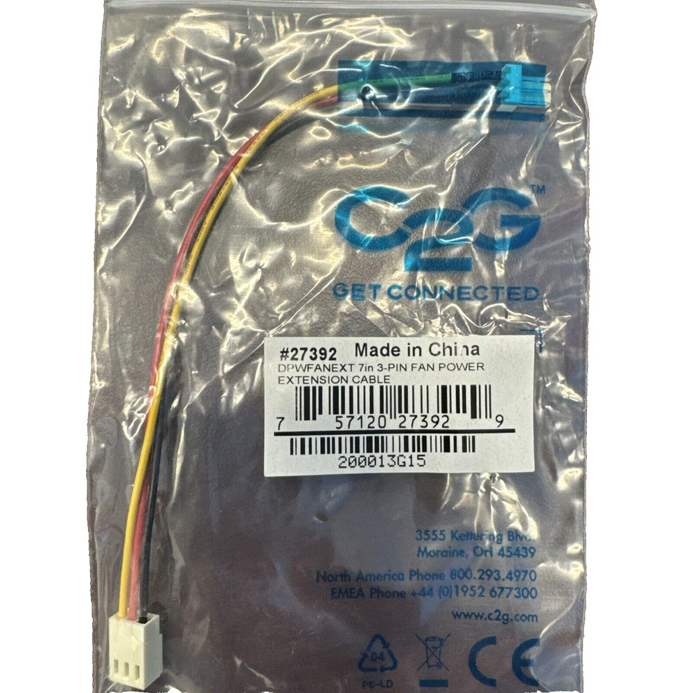 C2G CABLES TO GO #27392 7″ 3-PIN FAN POWER EXTENSION CABLE IN PACKAGE