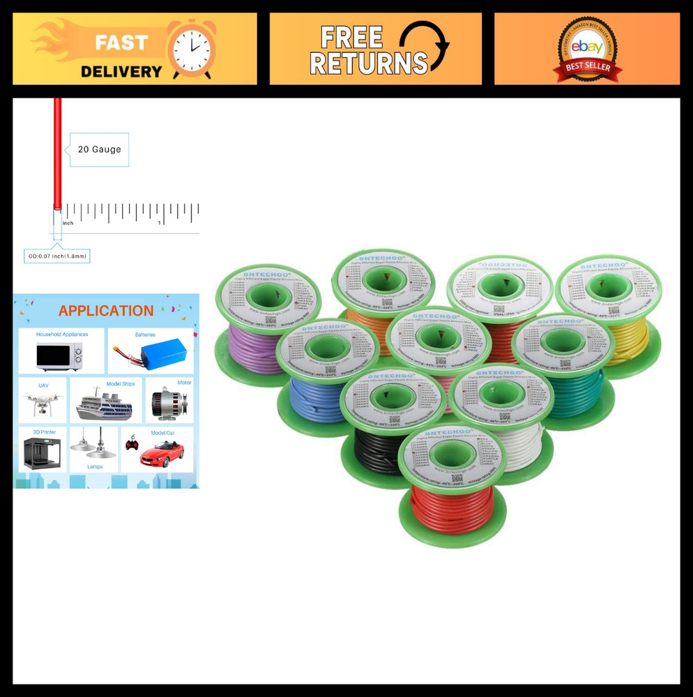 20 Gauge Silicone Wire Kit – 10 Colors, 30ft Each, Flexible Stranded Tinned Copp