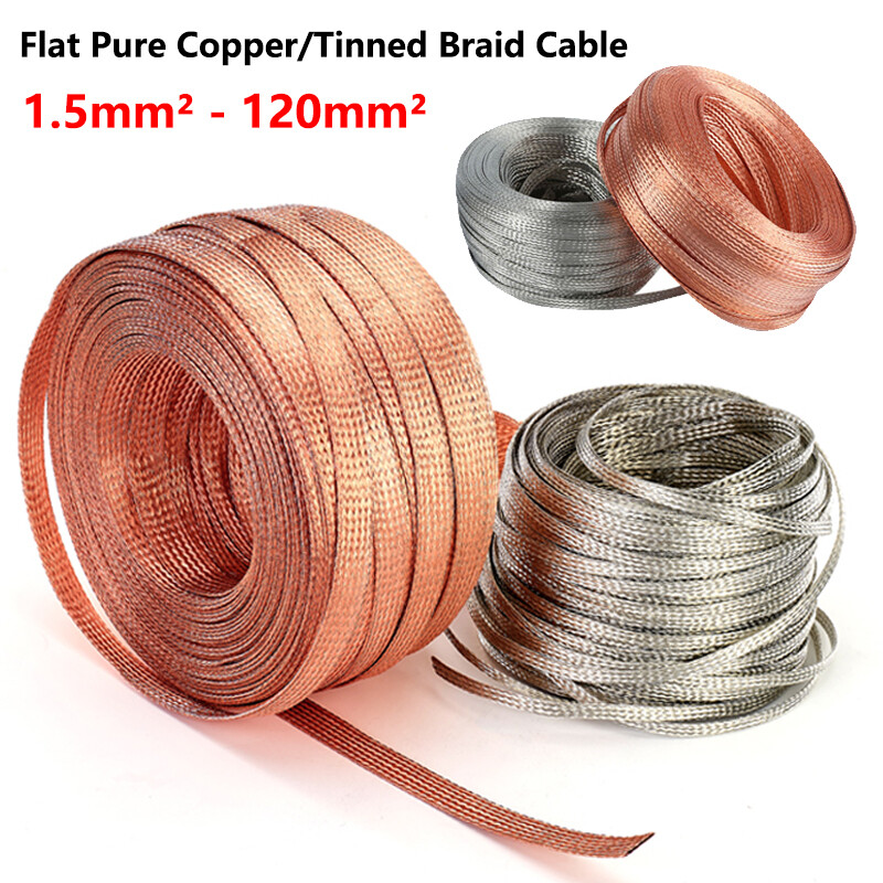 1-120mm² Flat Pure Copper/Tinned Braid Cable Bare Copper Braid Wire Ground Lead