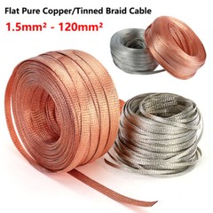 1-120mm² Flat Pure Copper/Tinned Braid Cable Bare Copper Braid Wire Ground Lead