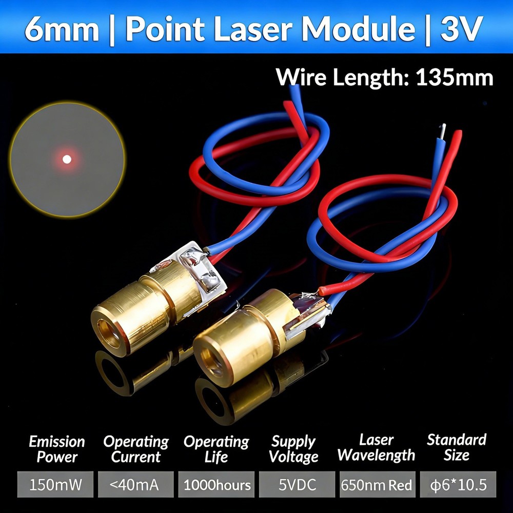 3V 5V Laser Module Red Cross hair Line Poin Dot Diode Focusable Lens 6/9/12mm