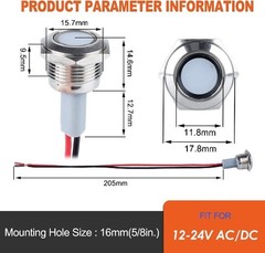 16mm Metal Indicator Light Mounting Hole 5/8 Inch