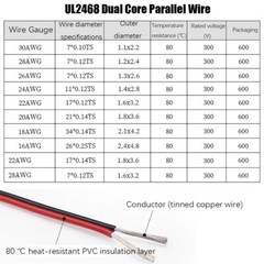 Twin 2-Core PVC Car Audio Cable 16~28 AWG Tinned Copper Stranded Electrical Wire