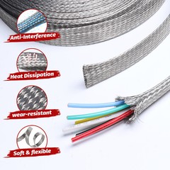 Tinned Copper Metal Braid Tube Sleeving Car EMI/RFI Ground Strip Cable Shielding