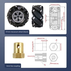Mecanum Wheel 65mm 80mm 97mm Omni Wheel with 6mm Hexagonal Metal Coupling Mot…
