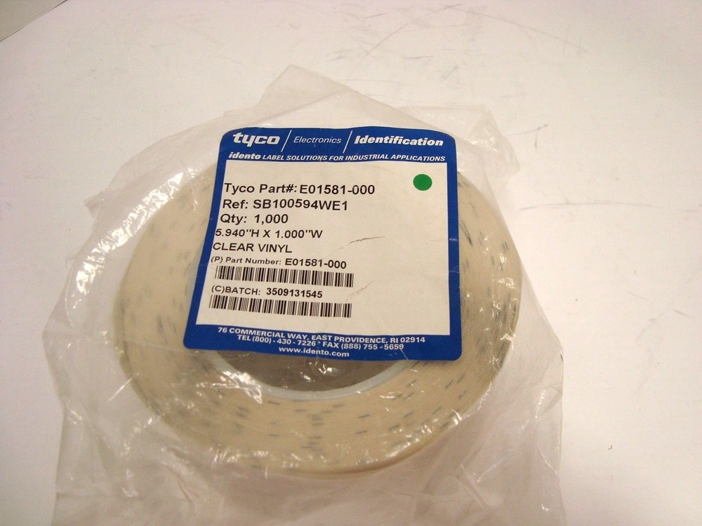 Tyco Electronics SB100594WEI Label Translucent Vinyl White 151×25.4mm – PARTIAL
