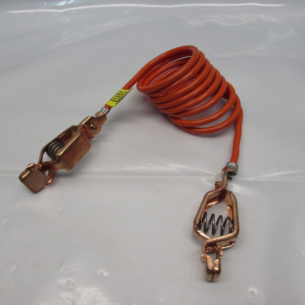 5 ft. Coiled Grounding Wire Assy w/75A End-to-End Copper Alligator Clips Clamps