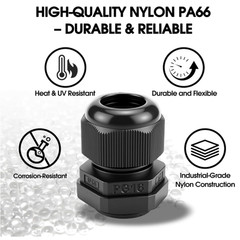 25 Pack Cable Gland Kit IP68 Waterproof Nylon PG7-PG16 Black