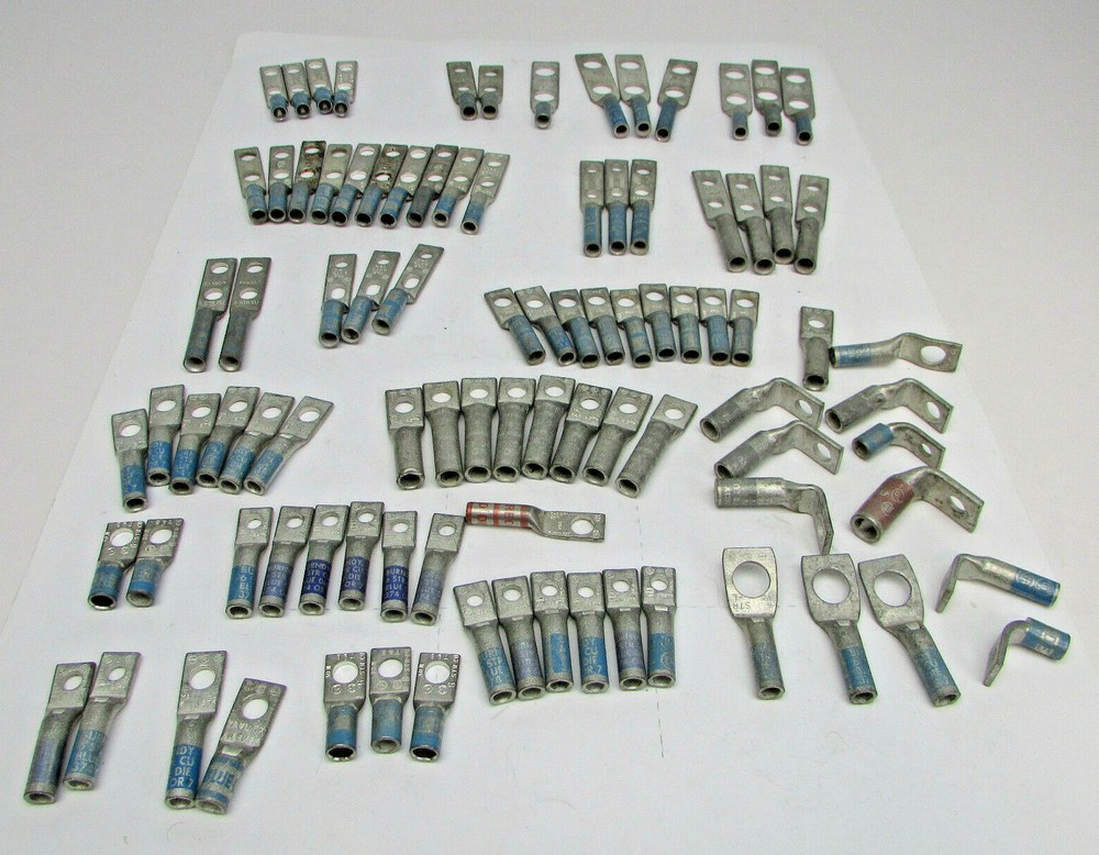 Burndy Lugs, Lot of 94 Assorted 1 and 2 Hole lugs, New