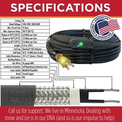 Heat Tape Pro,120V,10ft Power Cord, Roof and Gutter Ice Dam Prevention(14 sizes)