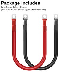 2 pcs 4 AWG Gauge 24inch Battery Cable 5/16 or 3/8 Copper Car Solar Power Wire