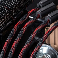 50 FT 3/4″ Black Red Expandable Wire Sleeving Sheathing Braided Loom Tubing US