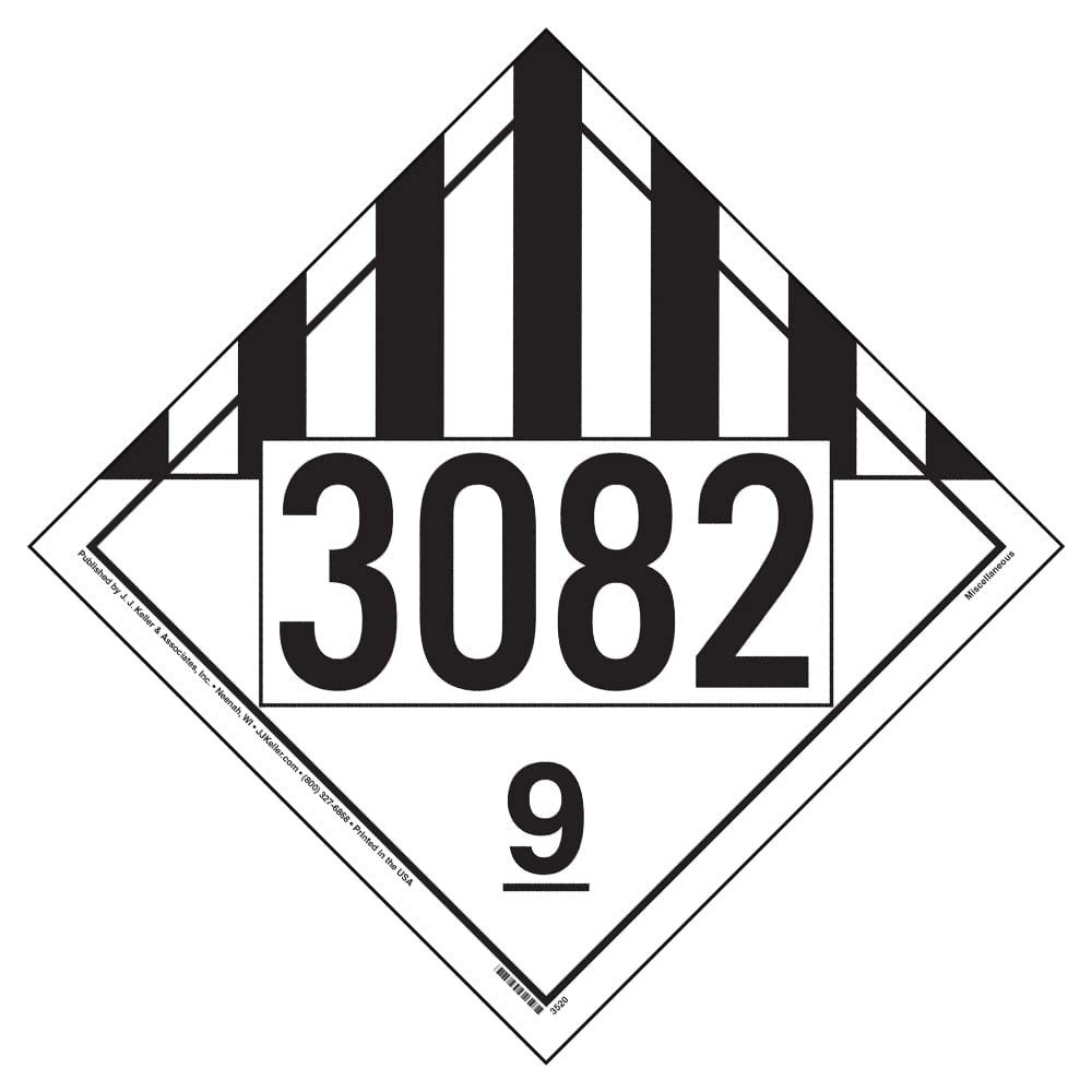 3082 Placard, Class 9 Miscellaneous 25-pk. – 10.75″ x 10.75″ Removable Self A…