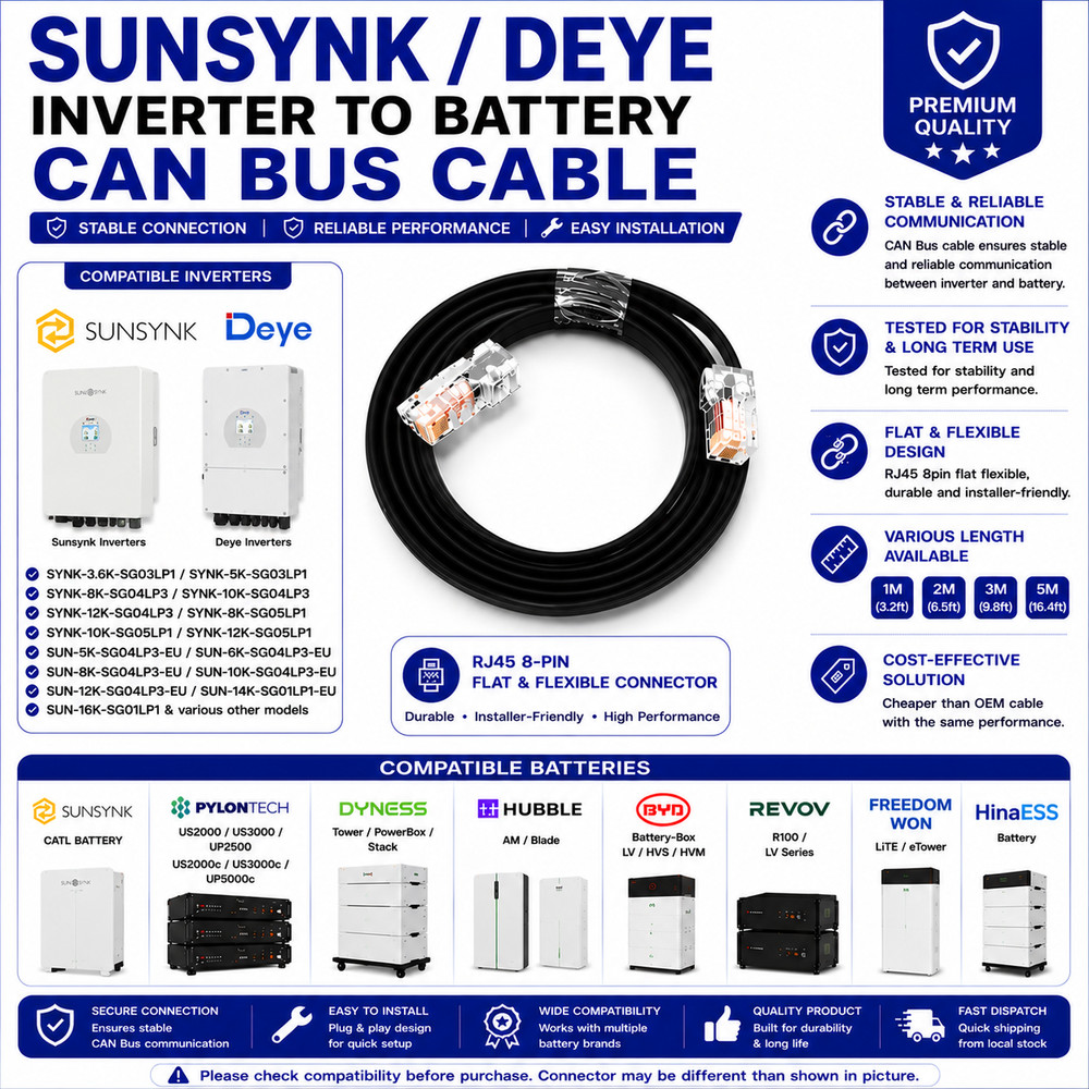 SUNSYNK/DEYE INVERTER TO BATTERY CAN CABLE FOR SUNSYNK/PYLONTECH/DYNESS/HUBBLE