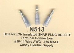 50 Blue NYLON Insulated SNAP PLUG BULLET Terminal 16-14 Gauge Wire AWG .156 MALE