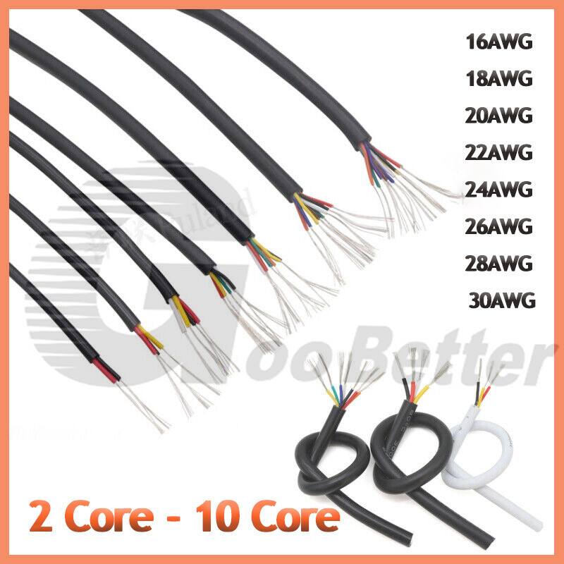Flexible Multicore Cable 2 Core-10 Core PVC Tinned Copper Power Wire Black White