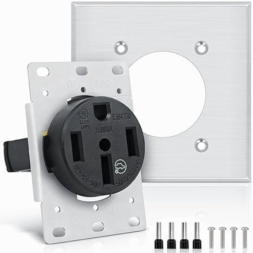 Outlet 50 Amp EV Charging with Stainless Steel Wall Plate Receptacle 125/250V 3-