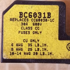 Buss BC6031B Fuse Holder, 600V, 30A, 1 Pole – USED