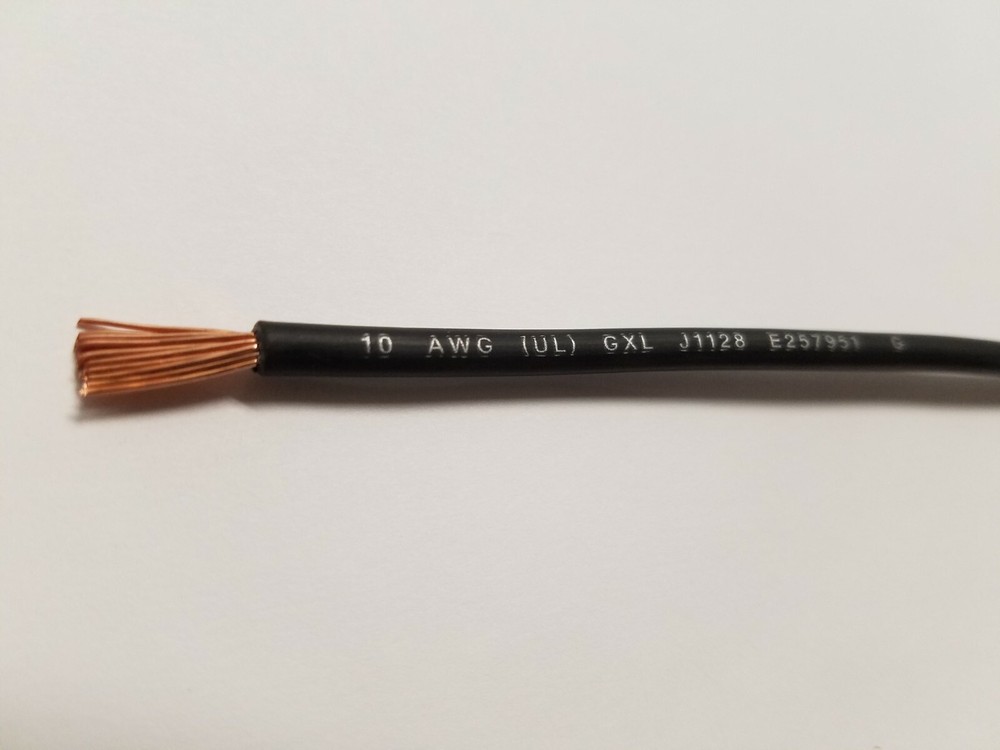 AUTOMOTIVE WIRE 10 AWG HIGH TEMP GXL WIRE BLACK 25 FT WITH LEGEND PRINT USA