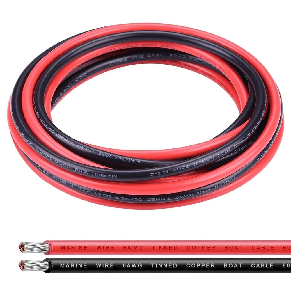 6 Gauge Wire, 10Ft Black & 10Ft Red 6 Awg Tinned Copper Electrical Wire C