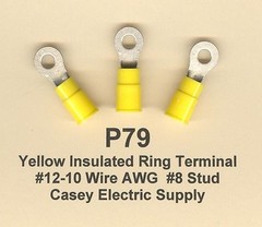 50 Yellow Insulated RING Terminal Connectors #12-10 Wire Gauge AWG #8 Stud USA