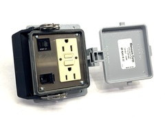 Mencom GF-RJ45-R-32 Panel Interface Connector with GFCI Duplex outlet, RJ45