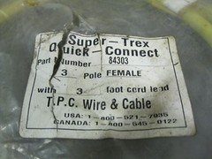 TPC Super-Trex 84303 Quick-Connect Cable 3 Pole Female
