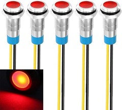 5pcs 8mm LED Metal Indicator Light Waterproof Indicator Light Color: Red 110V