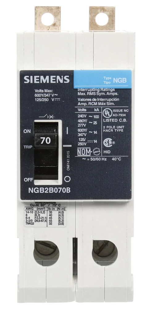 NIB – Siemens – NGB2B070B – Low Voltage Panelboard Mount G Frame Circuit Breaker