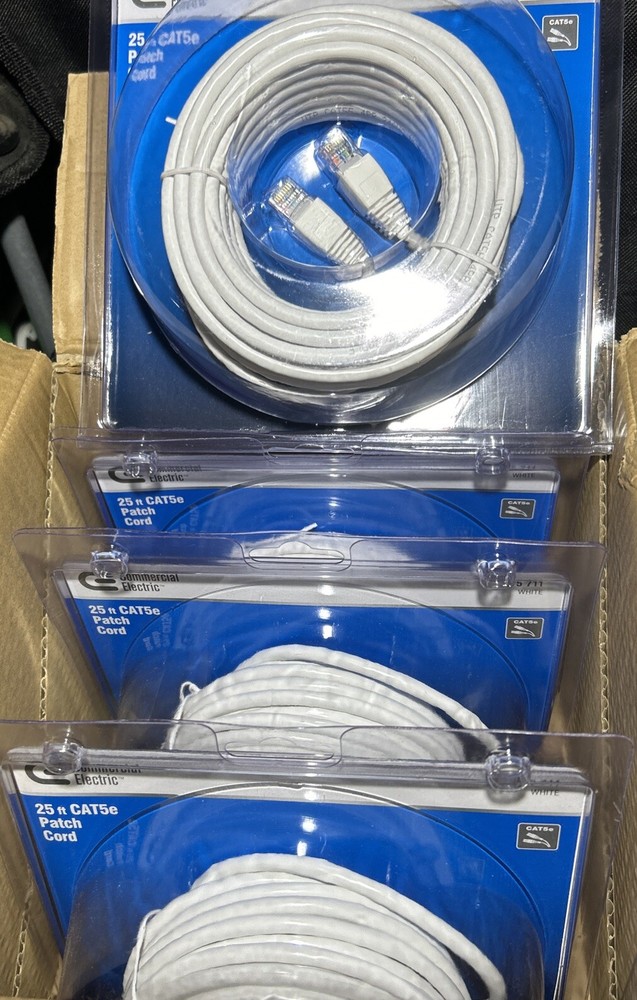 New Cat 5e cable Patch Cord 25ft- Commercial Electric-4 Pack