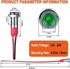 10Pcs 8mm 12 24 Volt LED Indicator Light Waterproof IP67 Indicator Light