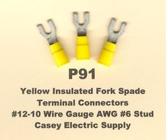 50 Yellow Insulated FORK SPADE Terminal Connector 12-10 Wire Gauge #6 Stud MOLEX