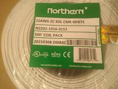 Northern 22AWG 2C Stranded BC PVC Unshielded CMR White 500′ N2202-1006-0152