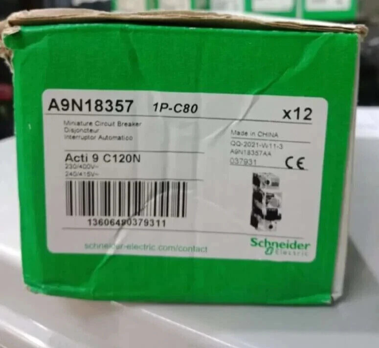 2PCS LOTS OF A9N18357 SCHNEIDER CIRCUIT BREAKER Acti9 C120N MCB 1P C 80A NEW