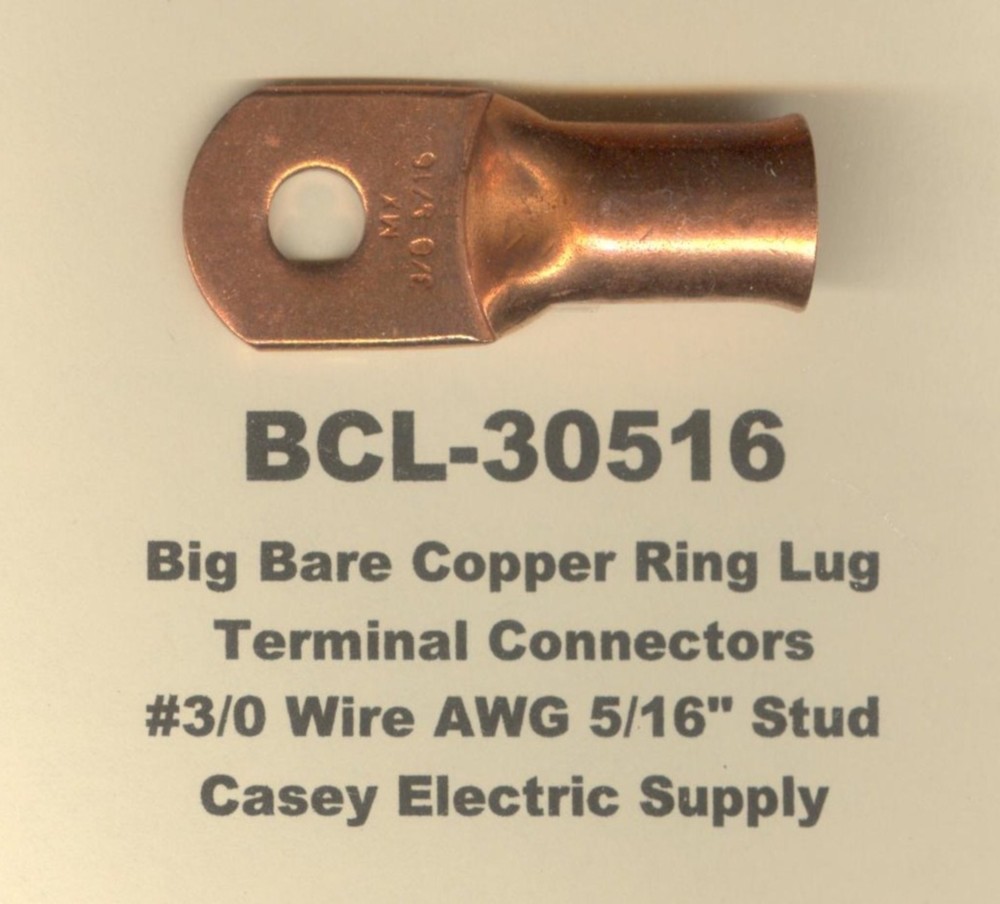 2 Bare Battery Big COPPER Lug Ring Terminal Connector 3/0 Wire Gauge 5/16″ Stud
