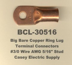 5 Bare Battery Big COPPER Lug Ring Terminal Connector 3/0 Wire Gauge 5/16″ Stud