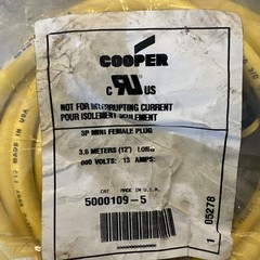 Cooper Crouse Hinds 5000109-5 Cable Cordset 600V 13A NEW + FAST SHIPPING