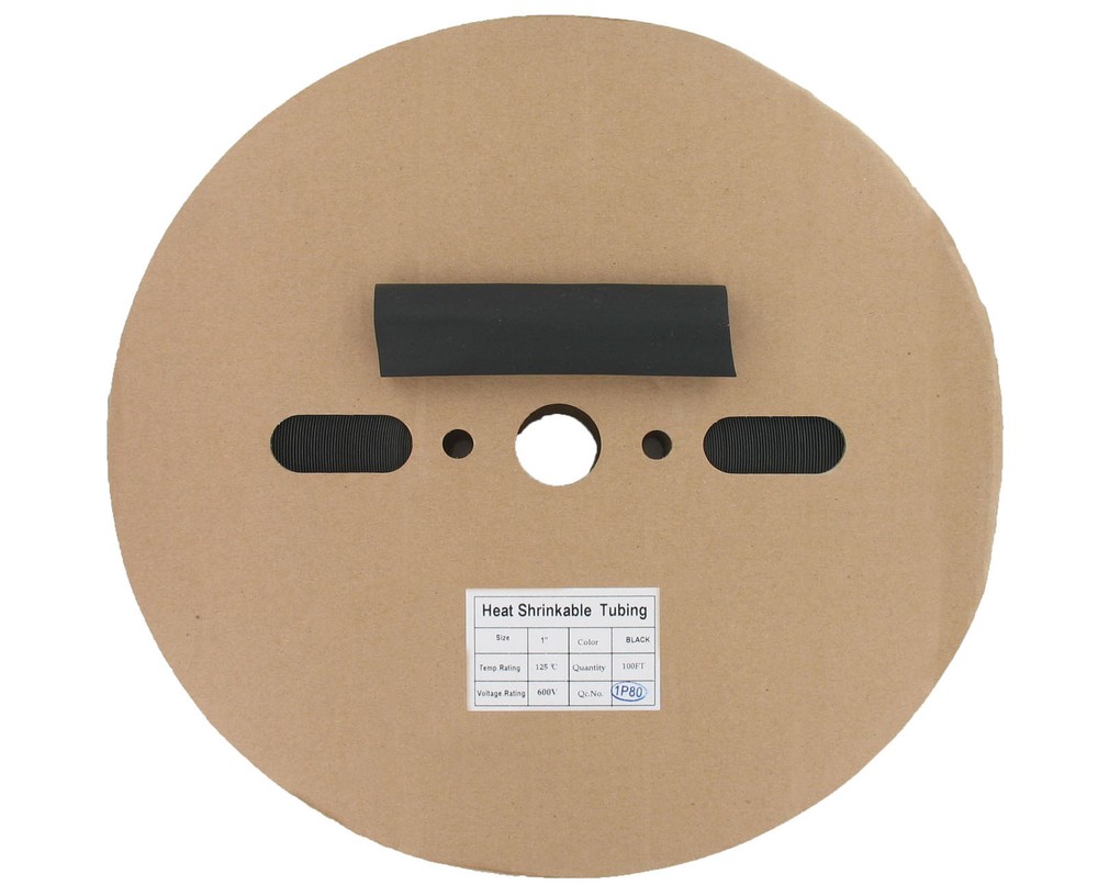 100 Ft 1″ ID (25.4mm) Black Polyolefin 2:1 Heat Shrink Halogen-Free RoHS cULus