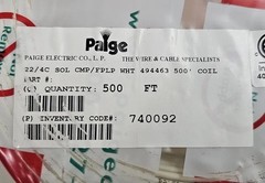 5 Paige 22/4 Solid White Wire 500 ft Cable CoilPak Bag Plenum Alarm Security