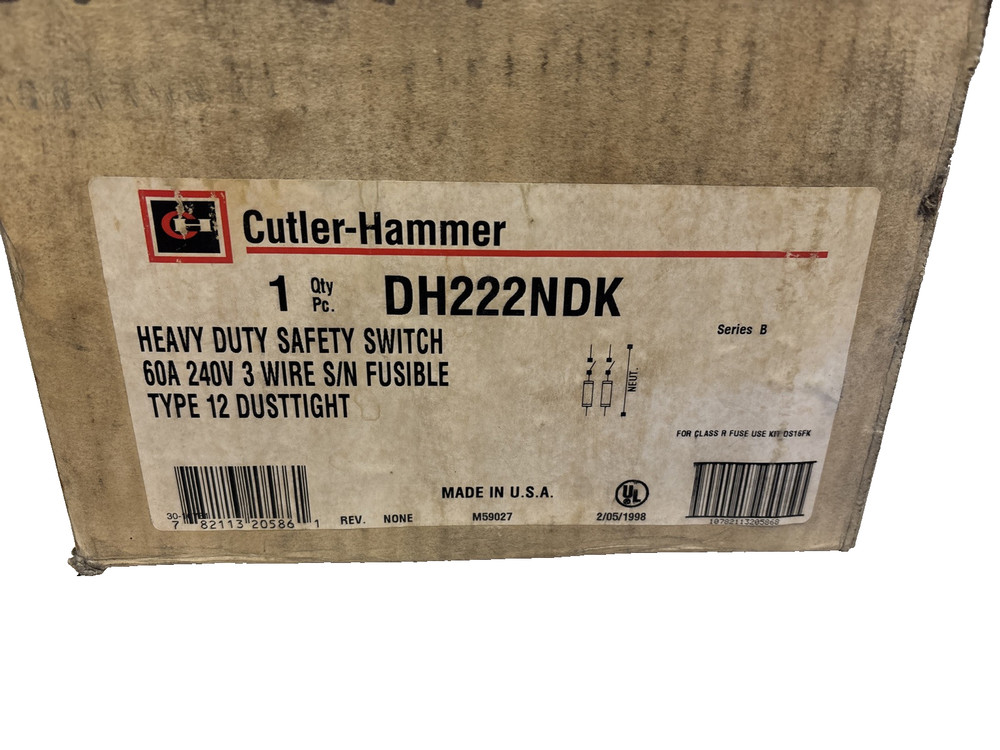 DH222NDK – HEAVY DUTY SAFETY SWITCH – 60A, 240V, 2P, 3W, FUSIBLE, NEMA 12