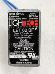 Lightech LET-60 BF Electronic Low Voltage Transformer 120VAC 12V 60W Dimmable
